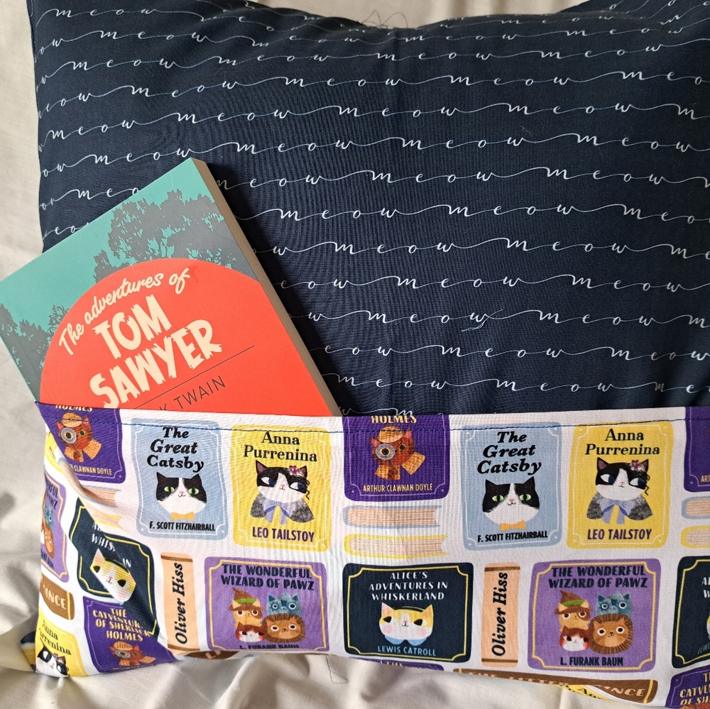 Handmade Book-Themed Throw Pillow Cover With Book Pocket - Picture 4 of 5